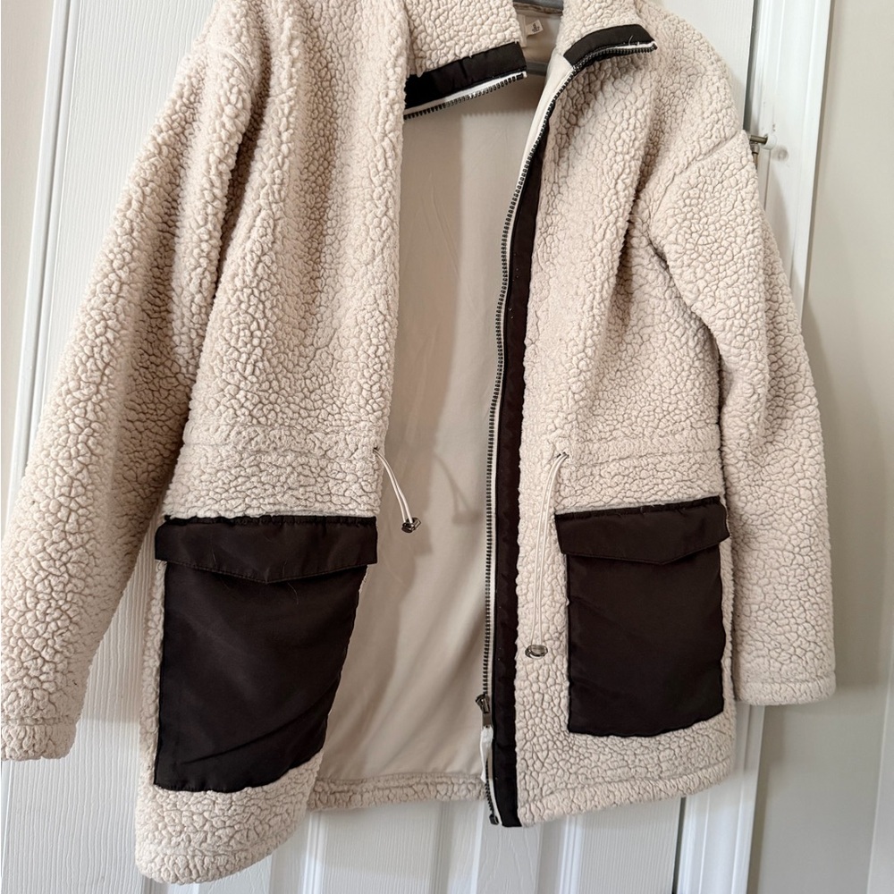 Cozy Cream Teddy Jacket with Brown Accents